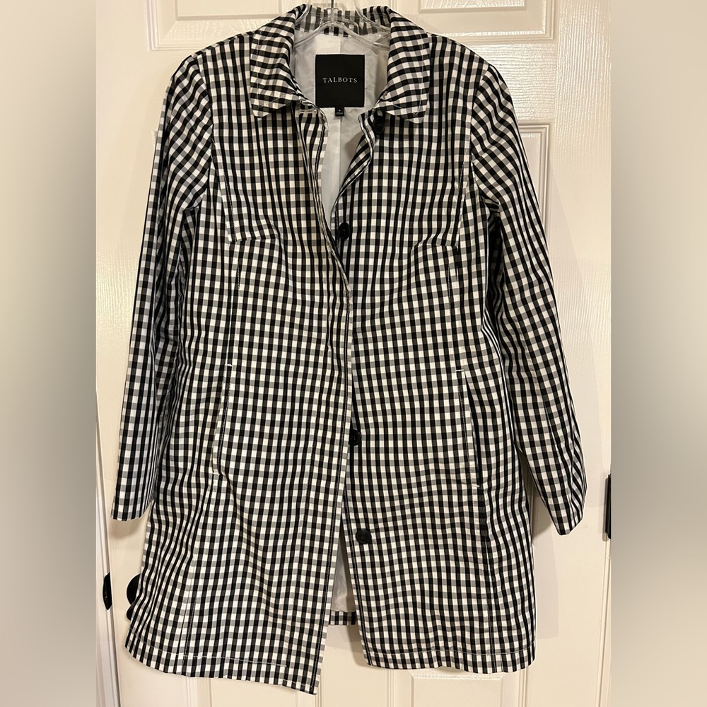 TALBOTS BLACK AND WHITE Gingham TRENCH COAT/Raincoat in Sz. 4